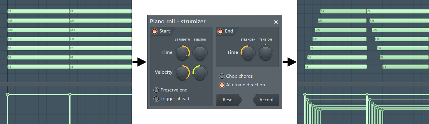 Piano roll Strum Tool